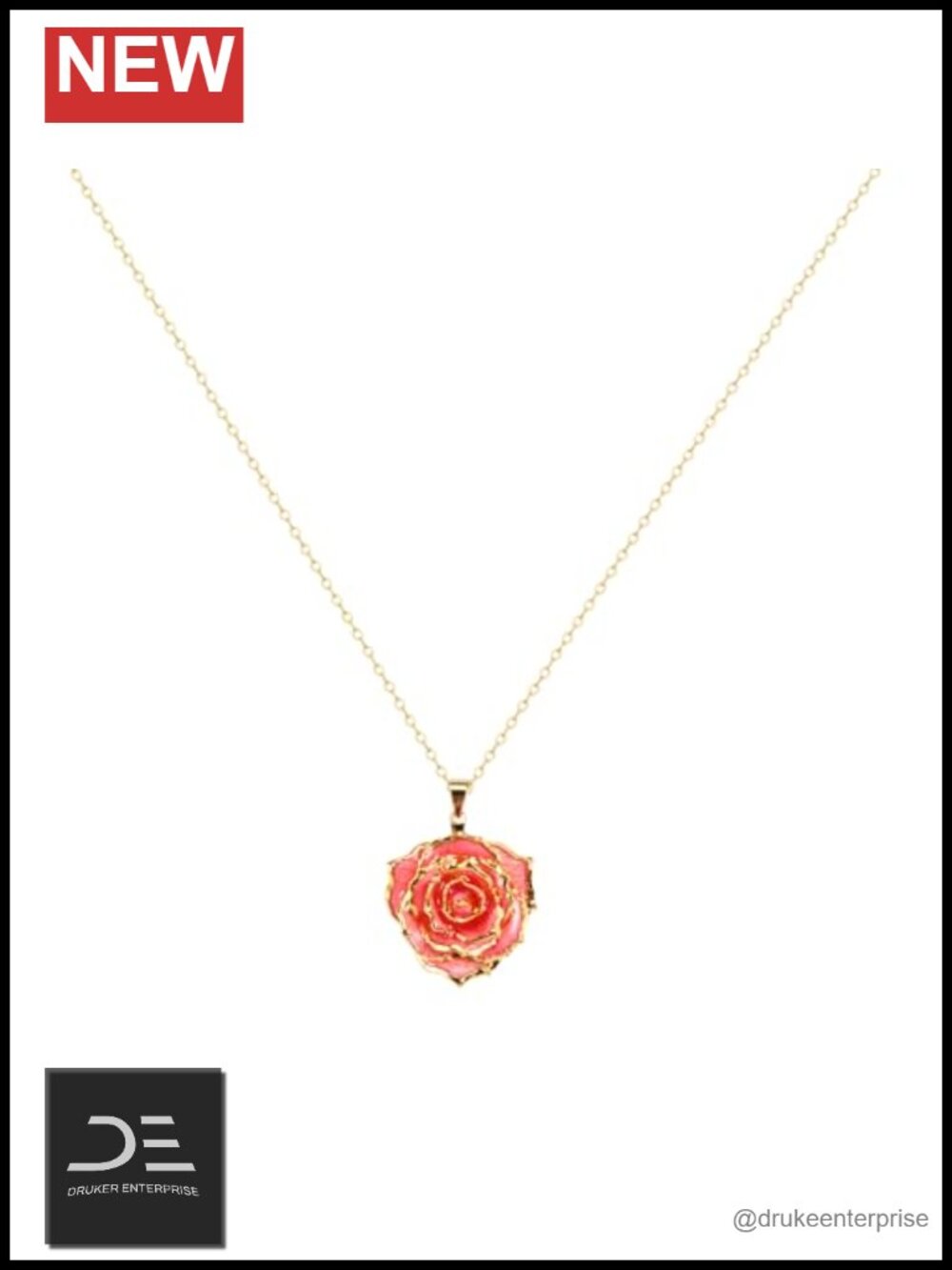 24K Gold Plated Real Rose Pendant Necklace for Women Adjustable Gift